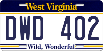 WV license plate DWD402