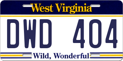 WV license plate DWD404