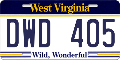 WV license plate DWD405