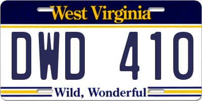 WV license plate DWD410