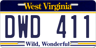 WV license plate DWD411