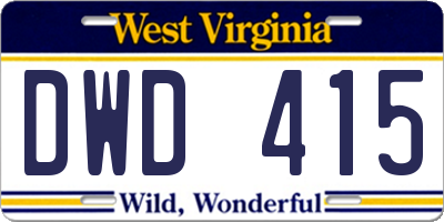 WV license plate DWD415