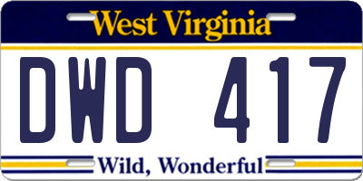 WV license plate DWD417
