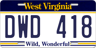 WV license plate DWD418
