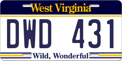 WV license plate DWD431