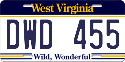 WV license plate DWD455