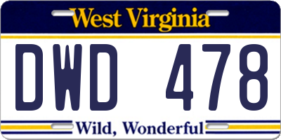WV license plate DWD478