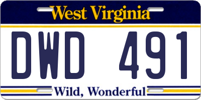 WV license plate DWD491