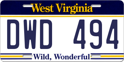 WV license plate DWD494