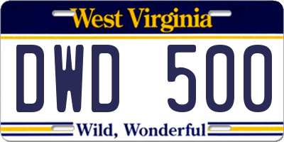 WV license plate DWD500