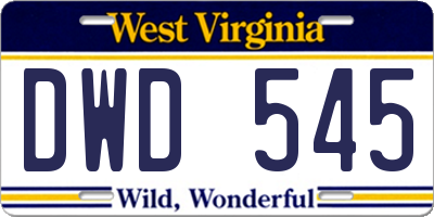 WV license plate DWD545