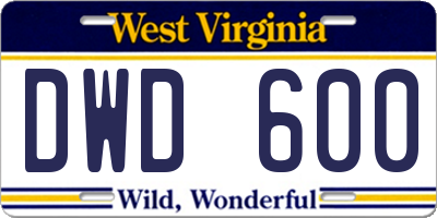 WV license plate DWD600