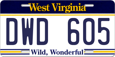 WV license plate DWD605