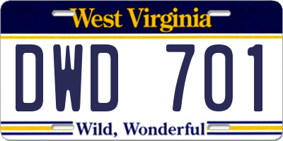WV license plate DWD701