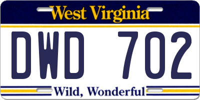WV license plate DWD702