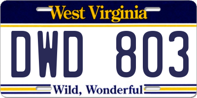 WV license plate DWD803