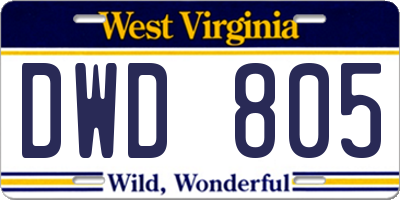 WV license plate DWD805