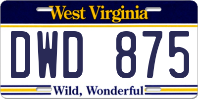 WV license plate DWD875