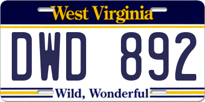 WV license plate DWD892