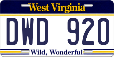 WV license plate DWD920