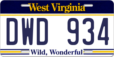 WV license plate DWD934