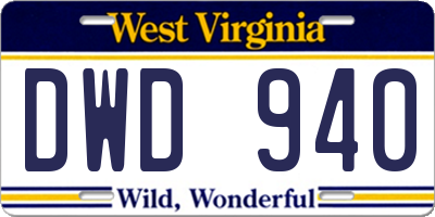 WV license plate DWD940