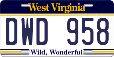 WV license plate DWD958