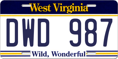 WV license plate DWD987