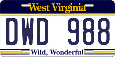 WV license plate DWD988