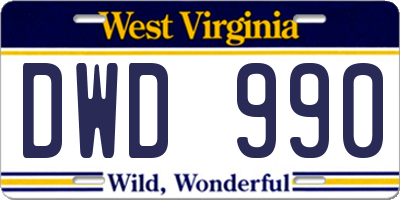 WV license plate DWD990