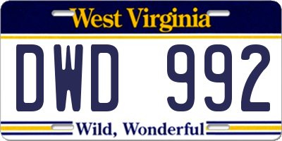 WV license plate DWD992