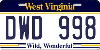 WV license plate DWD998