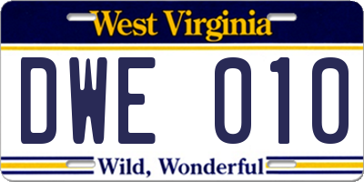 WV license plate DWE010