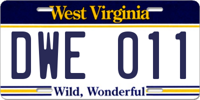 WV license plate DWE011