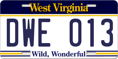 WV license plate DWE013