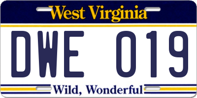 WV license plate DWE019