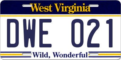 WV license plate DWE021