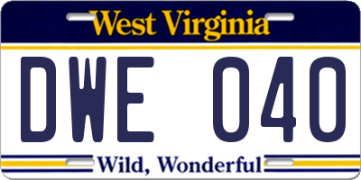 WV license plate DWE040