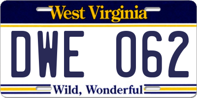 WV license plate DWE062
