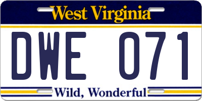 WV license plate DWE071