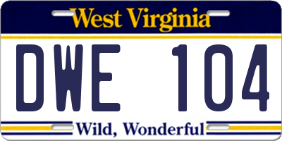 WV license plate DWE104