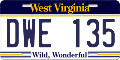 WV license plate DWE135