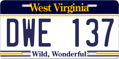 WV license plate DWE137