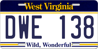 WV license plate DWE138