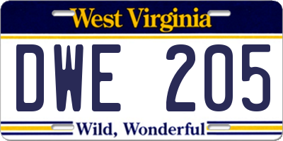 WV license plate DWE205