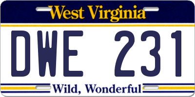 WV license plate DWE231