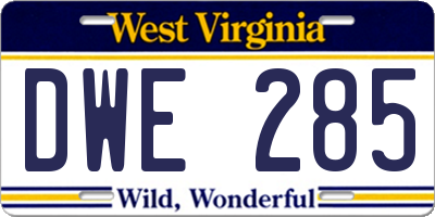 WV license plate DWE285