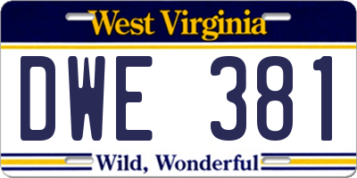 WV license plate DWE381