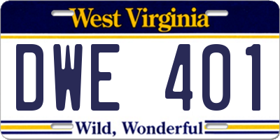 WV license plate DWE401