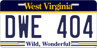 WV license plate DWE404
